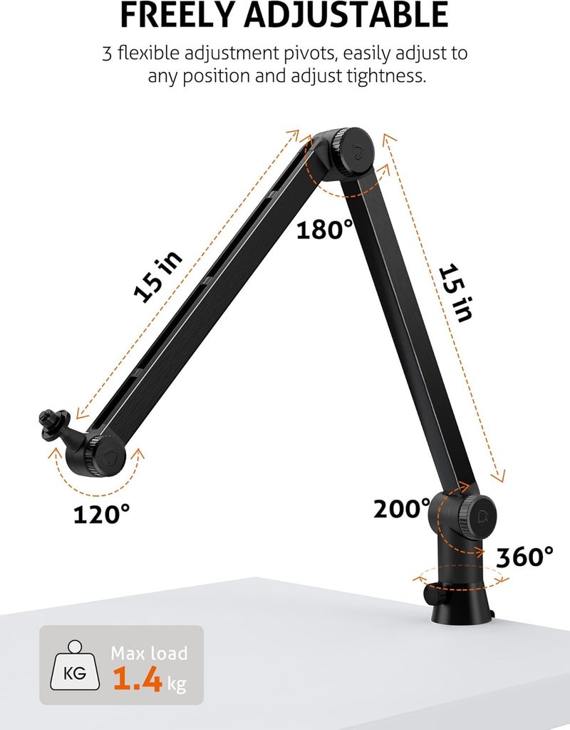 SUNMON HyperX QuadCast Boom Arm - Upgraded Heavy Duty Mic Arm with HyperX QuadCast Pop Filter, 360° Rotatable Microphone Arm for QuadCast S - Image 4